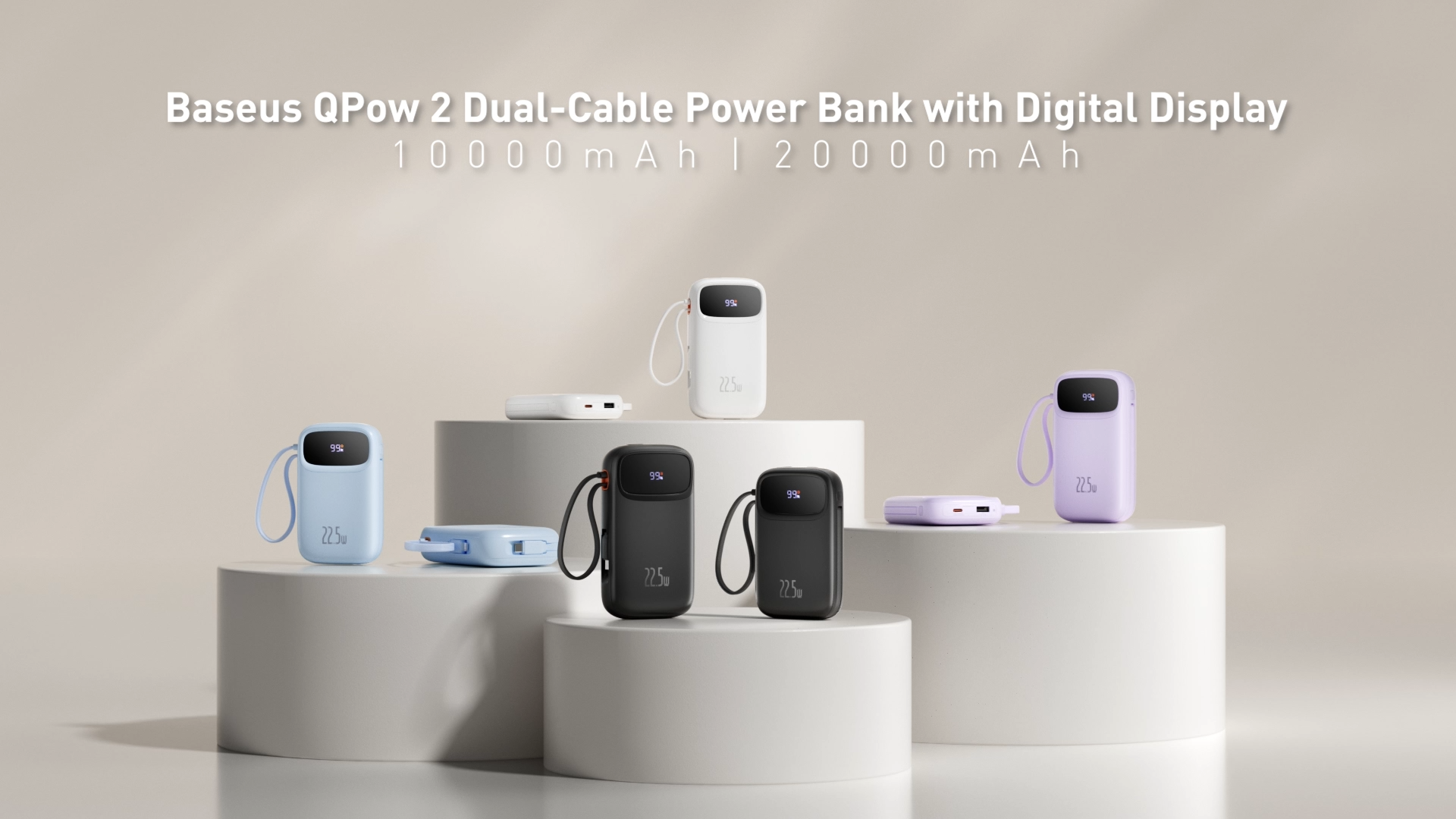 【Local Stock-48 hours shipped】Baseus Double Cable Power Bank 20000mAh/10000mAh Digital Display 20W PD 4 Ports Fast Charging Built in Cables Portable Power Bank