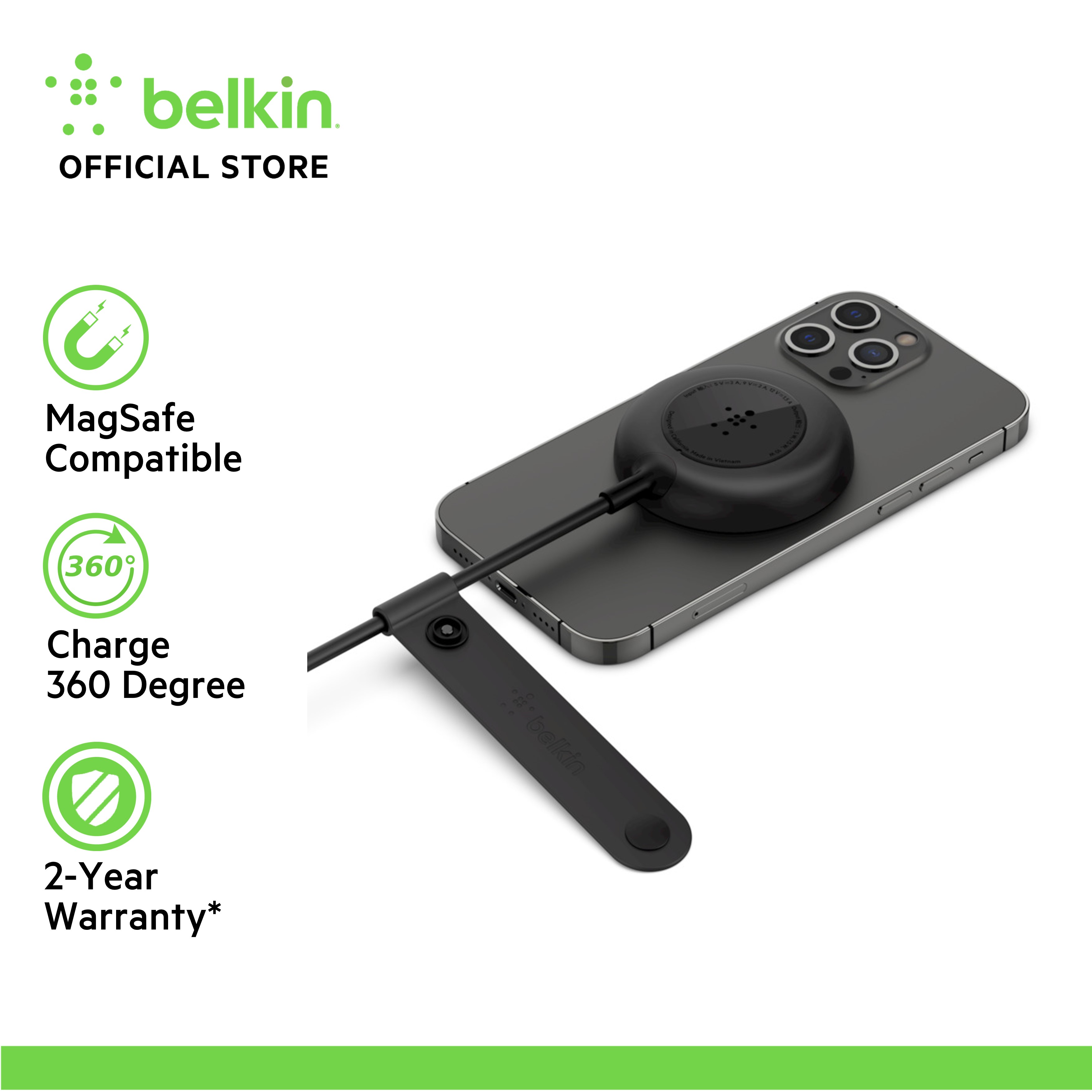 Belkin WIA005my BoostCharge Magnetic Portable Wireless Charger Pad 7.5W with Power Adapter