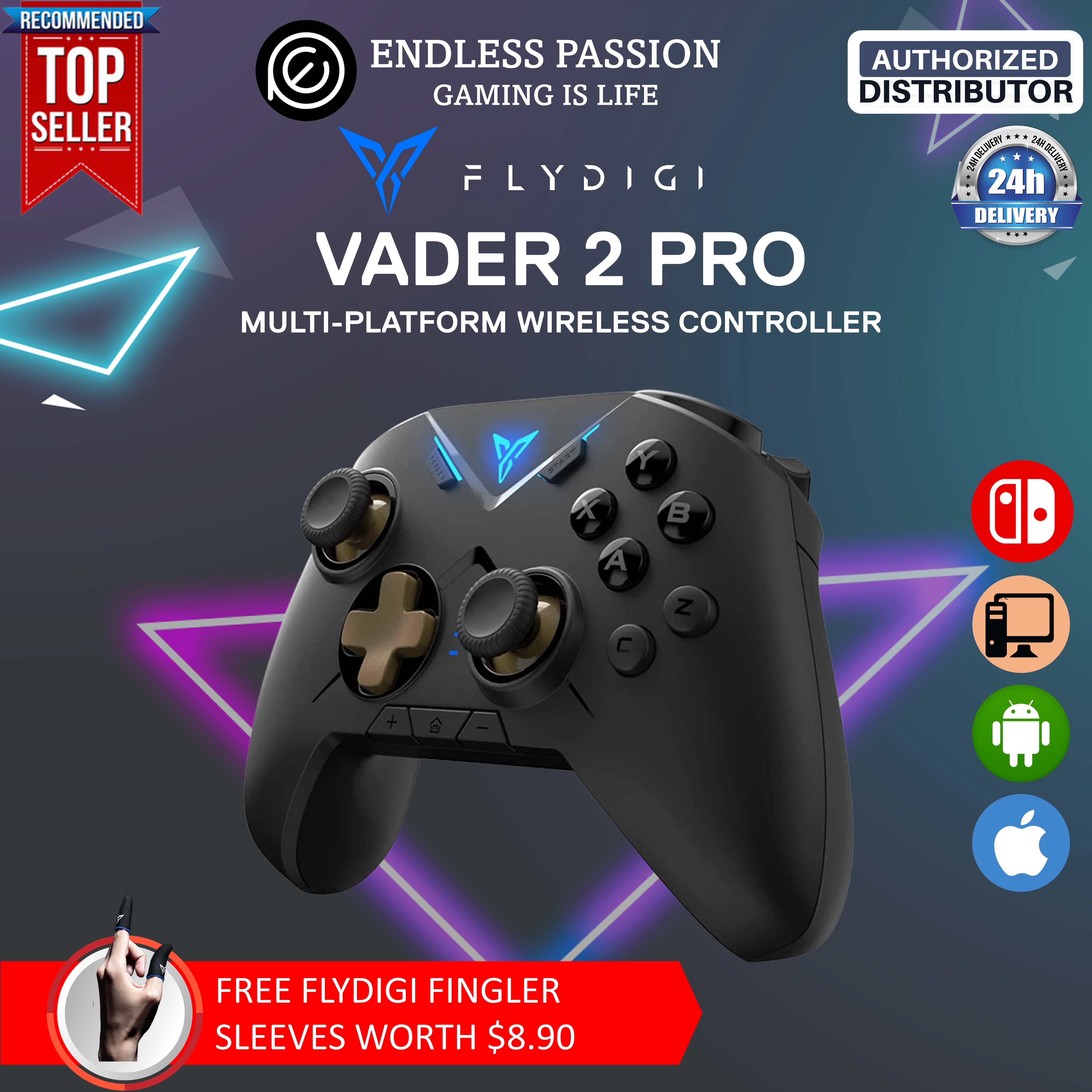 Flydigi Vader 2 Pro Wireless Multi-Platform Game Controller, Dual Vibration Motor, 6-Axis Gyroscope Motion Sensing, 80 Hours Battery Life, Compatible with Nintendo Switch, iOS, PC, Android
