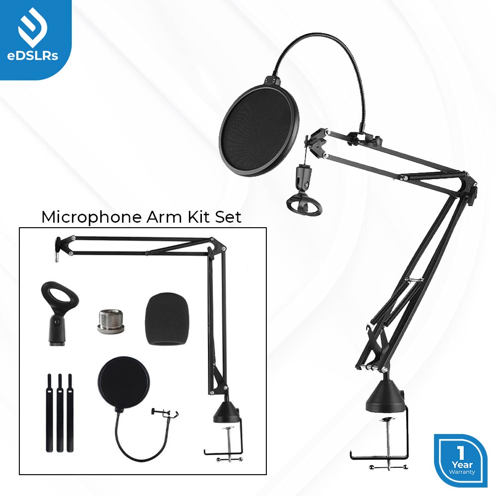 eDSLRs Pro Heavy Duty Microphone Scissors Arm 70cm with Pop Filter Kit