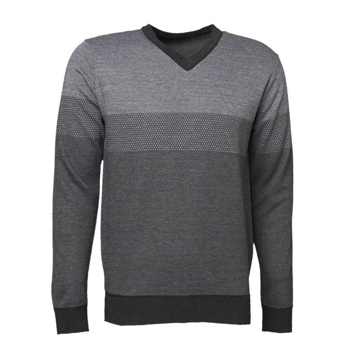 Universal Traveller Men Grey Tone V-Neck Knitted Sweater - KS8044