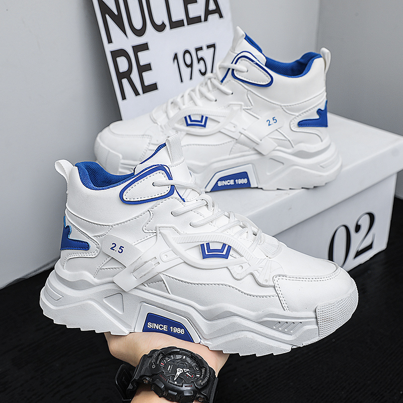 【READY STOCK】Men's high top sports shoes, outdoor casual board shoes, thick soled lace up training running shoes.