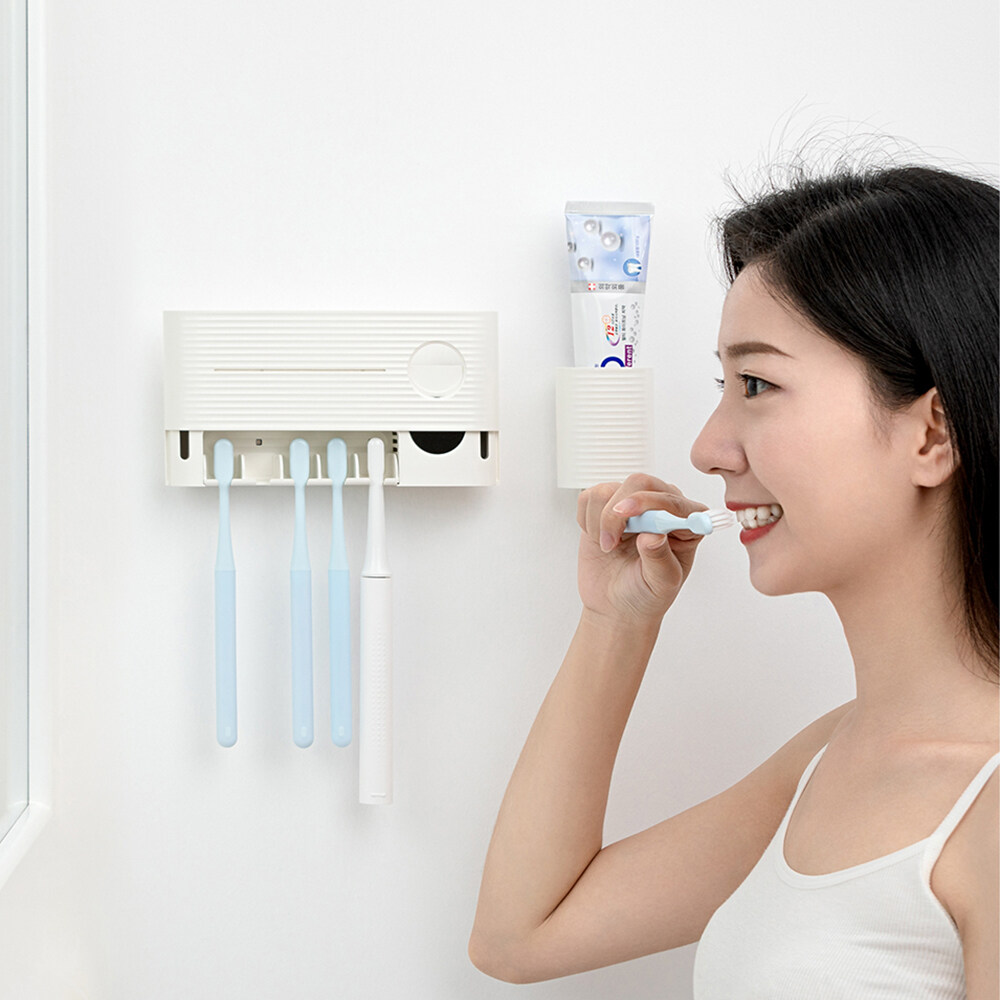 URALLIFE 2 in 1 UV Light Ultraviolet Toothbrush Sterilizer with Automatic Toothpaste Squeezers Dispenser Ultraviolet Antibacteria Toothbrush Toothpaste Holder Cleaner With LED Display For Toilet Home 