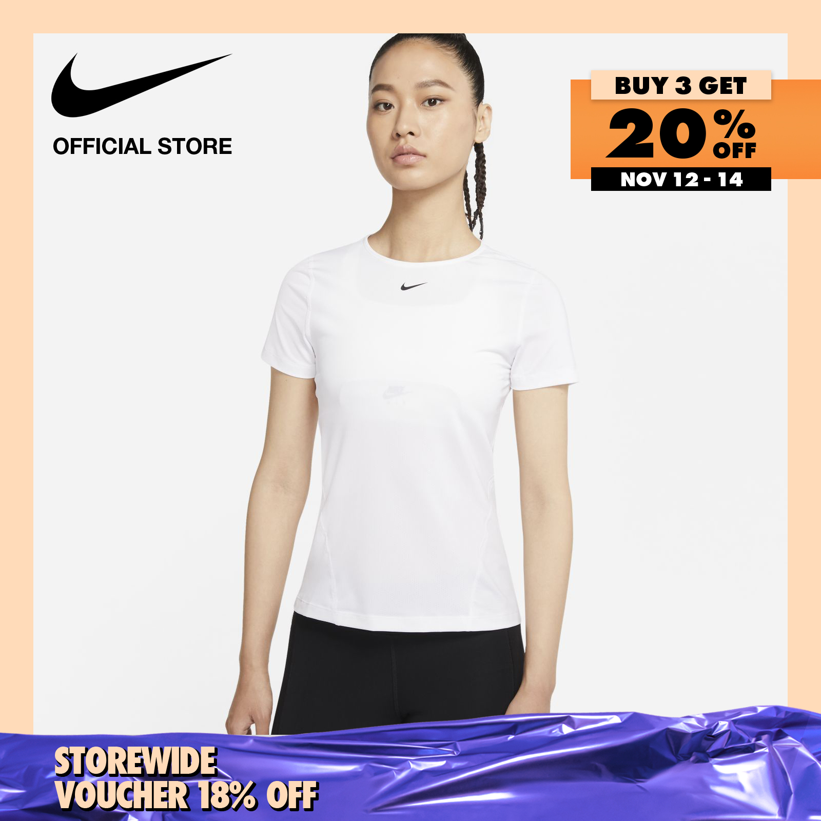 Nike Women's Pro Mesh Top - White