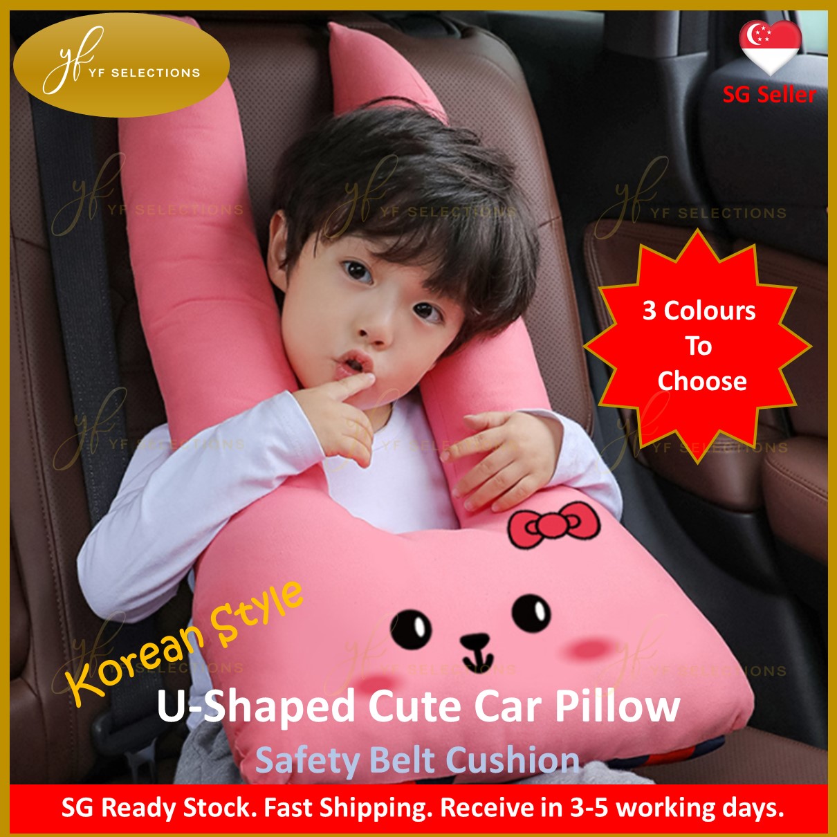 U-Shaped Cute Car Pillow, Creative Kids Safety Belt Cushion, Korean Style